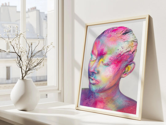 Emergence fine art print by Lowri Francesca displayed in modern interior - abstract expressionist artwork mockup